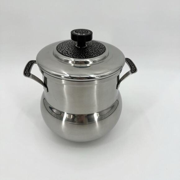 Oneida Custom 18/8 Stainless Ice Bucket MCM Ornate Floral Trim with Black Inlay - Picture 1 of 14